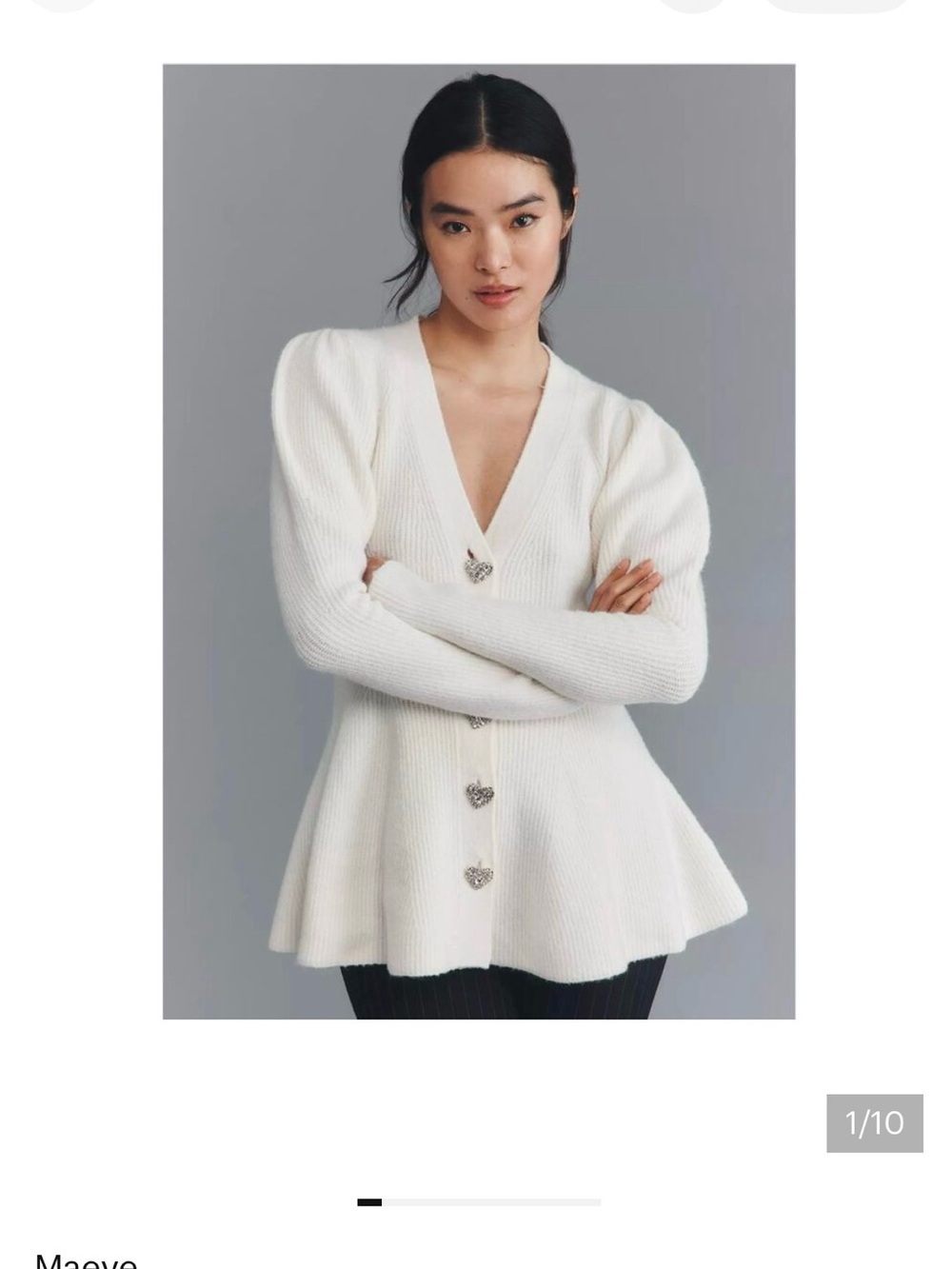 Anthropologie Ivory V-Neck Peplum Cardigan with Heart Buttons